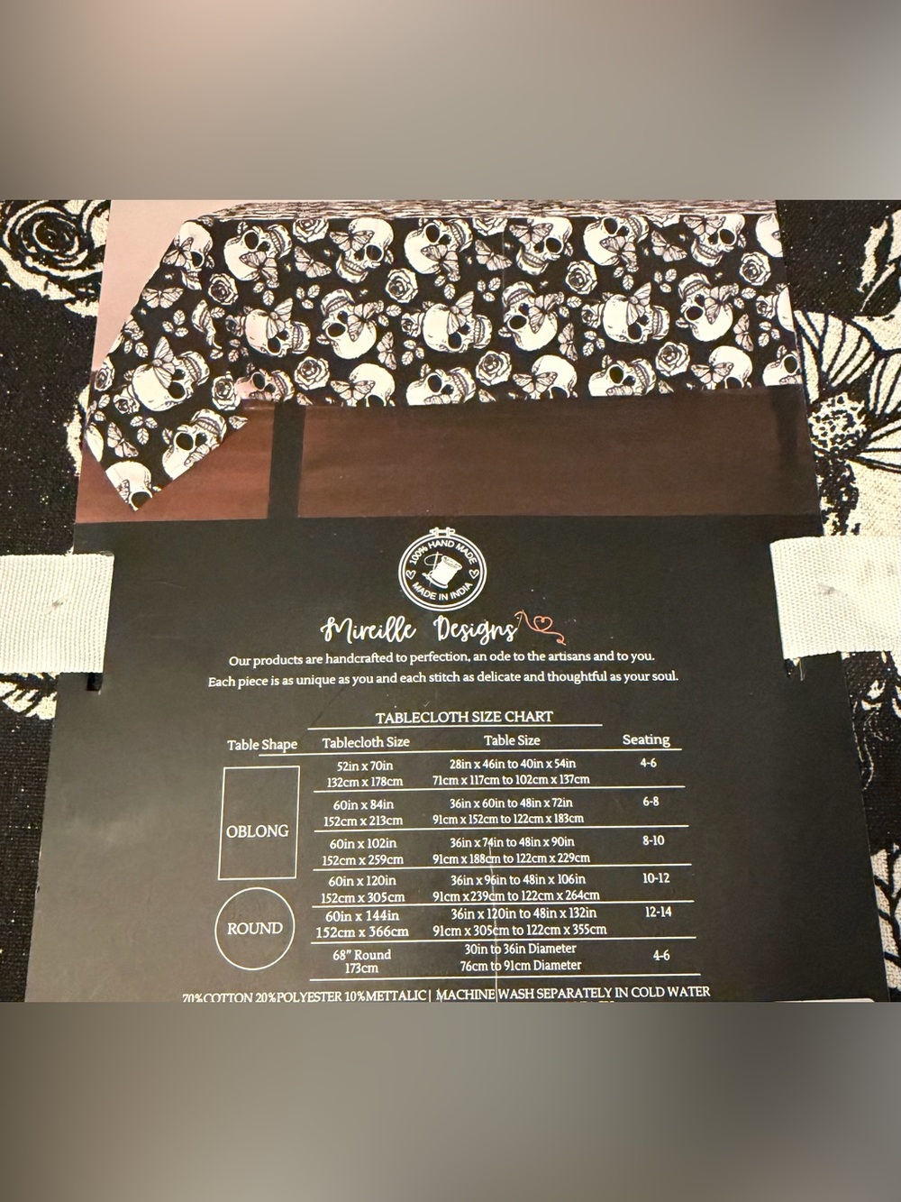 Spooktacular Night Black & White Skull Tablecloth Size 60”x84” NWT - Picture 4 of 6